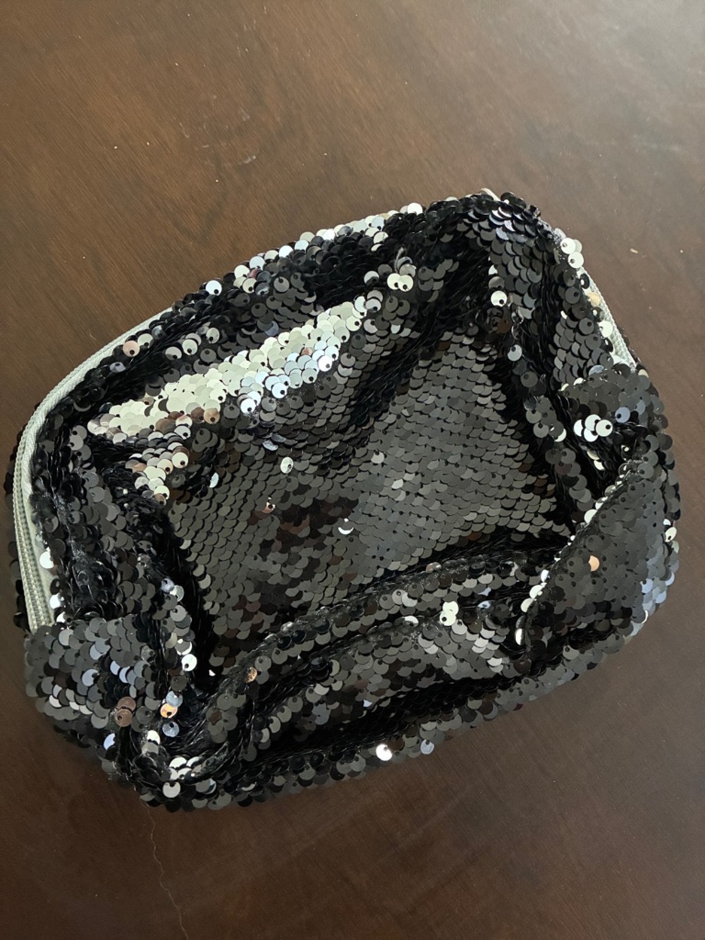 Black Silver Reversible Mermaid Sequin Makeup Bag